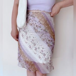 vintage lavender floral scalloped chiffon midi beautiful light summer skirt 90s